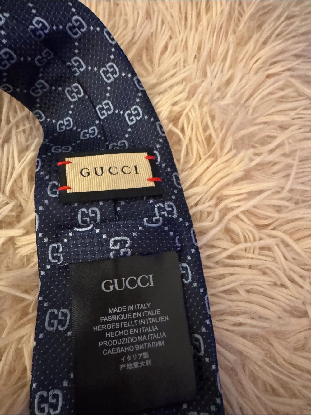 Gucci Navy Blue Monogram Silk Tie